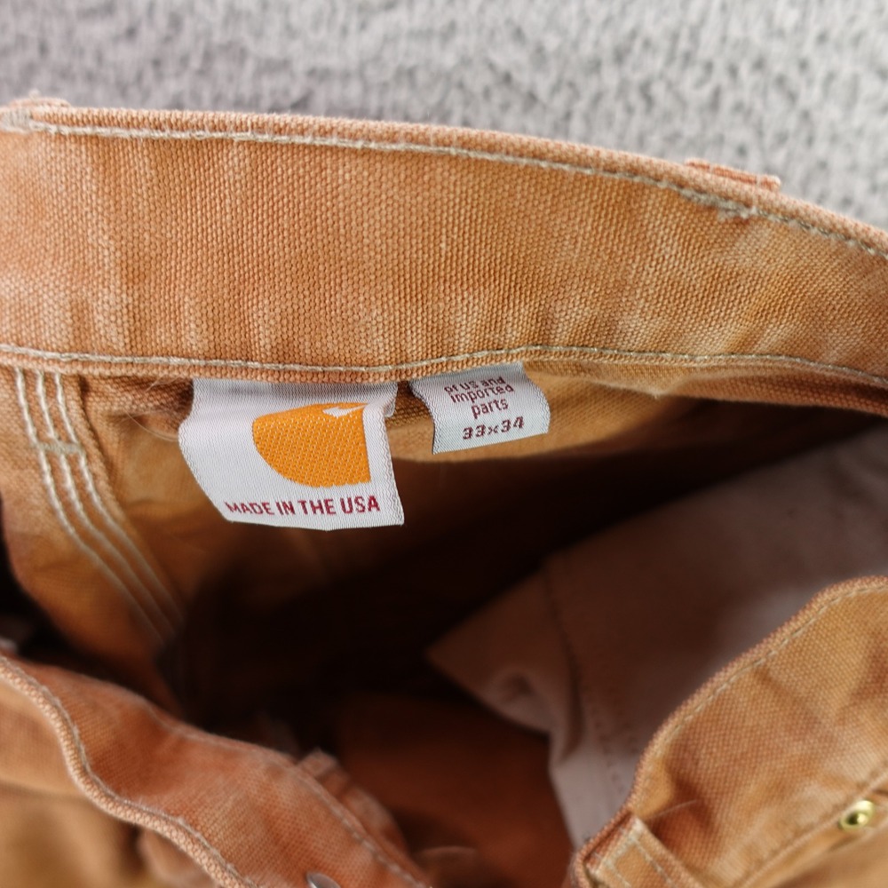 Carhartt B01-BRN Mens 33x34 Double Front Duck Canvas Logger Work Pants Brown USA - Picture 3 of 10